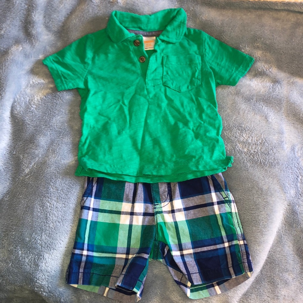 Gymboree Plaid Short Set Green Preppy 100% Cotton